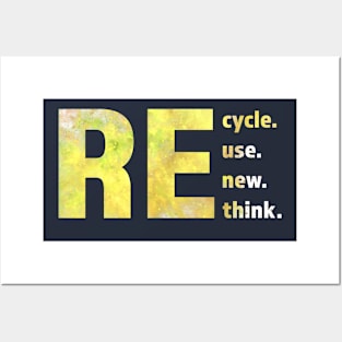 Recycle Reuse Renew Rethink, re use Earth Day Environmental Posters and Art